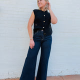 Gold Button Pocket Vest In Black - Infinity Raine