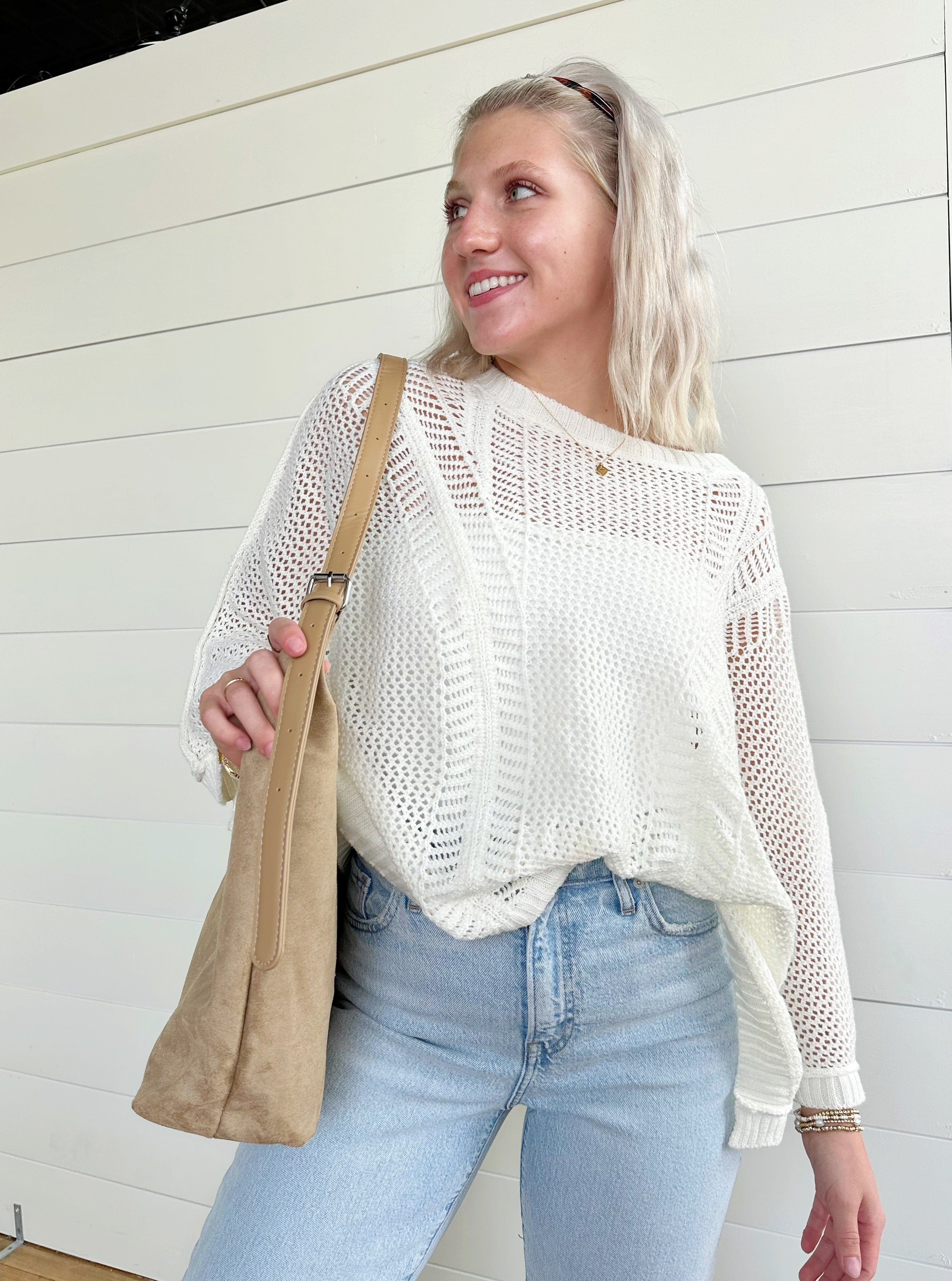 Slouchy Suede Saddle Bag In Taupe - Infinity Raine
