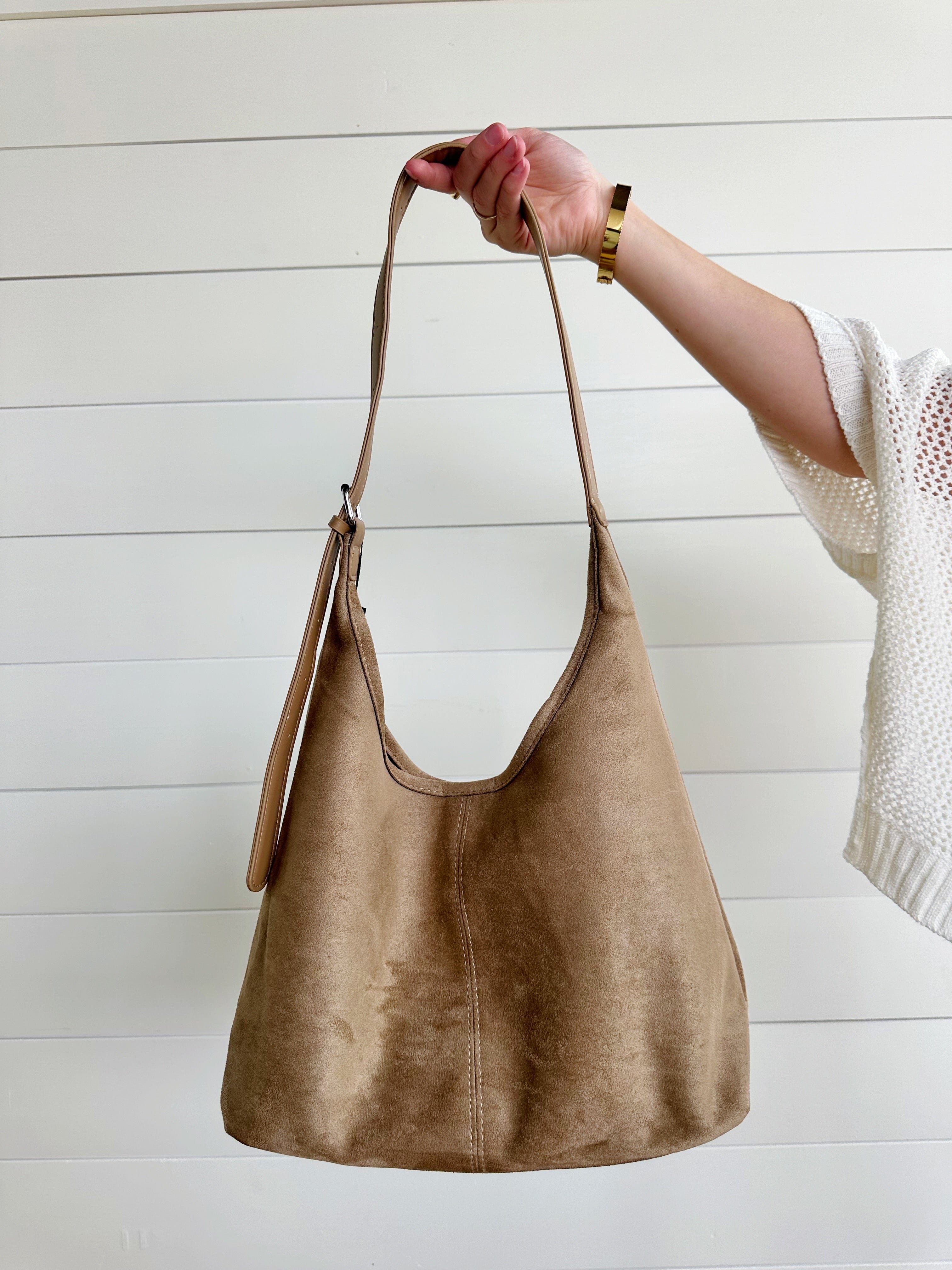 Slouchy Suede Saddle Bag In Taupe - Infinity Raine