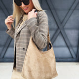 Slouchy Suede Saddle Bag In Taupe - Infinity Raine