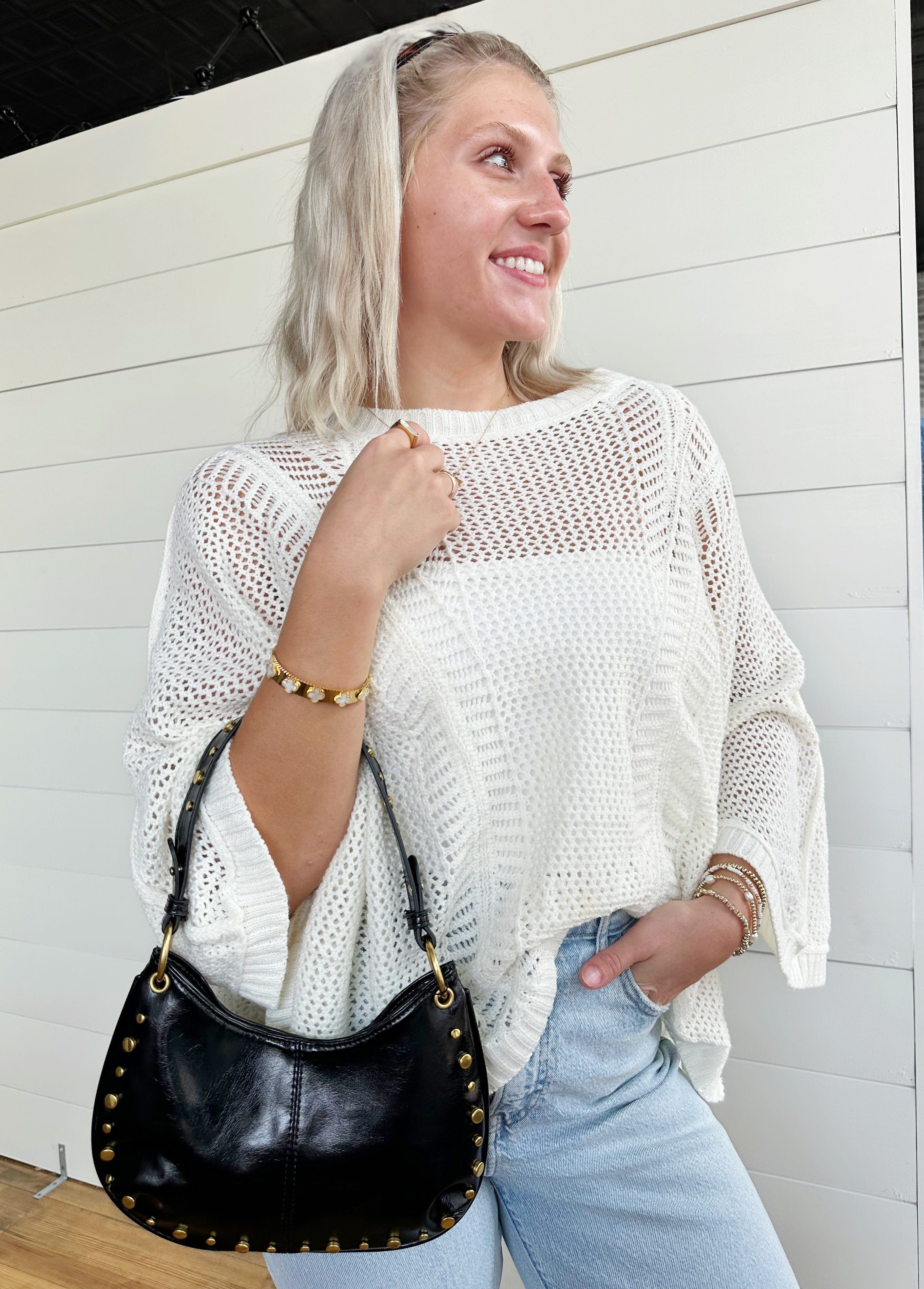 Trendy Studded Boston Shoulder Bag In Black - Infinity Raine
