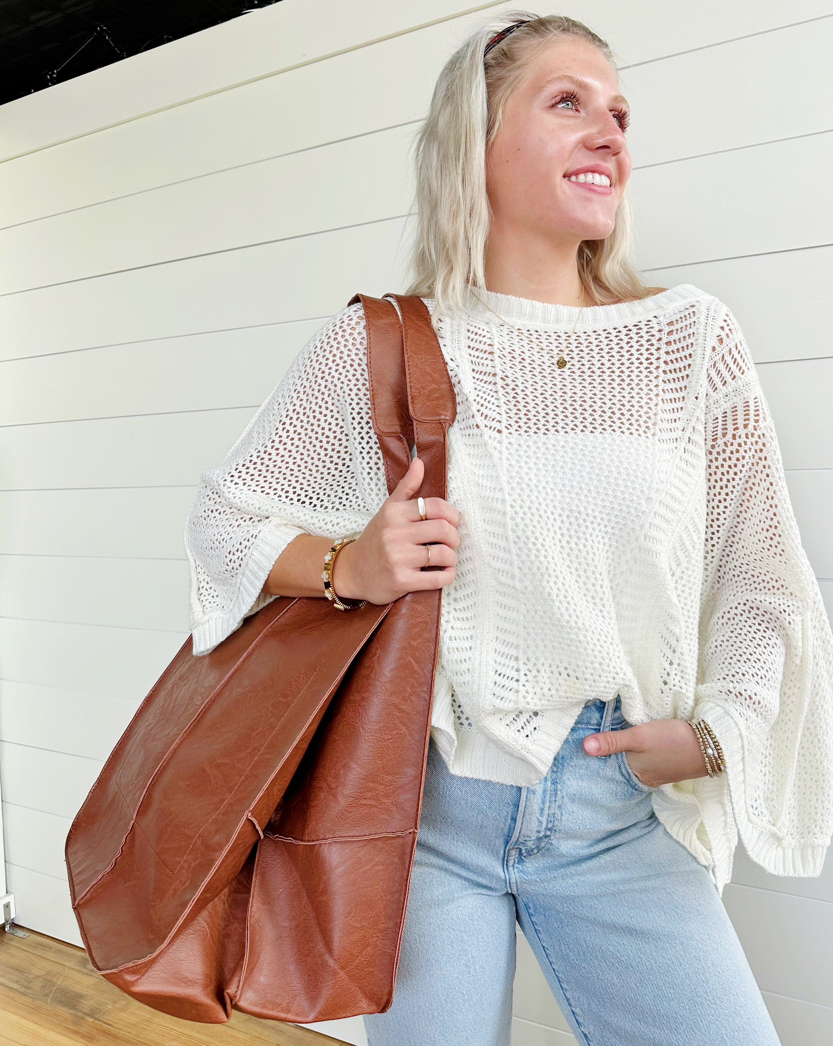 Vintage Faux Leather Tote Bag In Brown - Infinity Raine