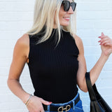 ACTIVE BASIC Tops - Tanks Mock Neck Ribbed Sweater Tank In Black