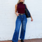 ACTIVE BASIC Tops - Tanks Mock Neck Ribbed Sweater Tank In Burgundy
