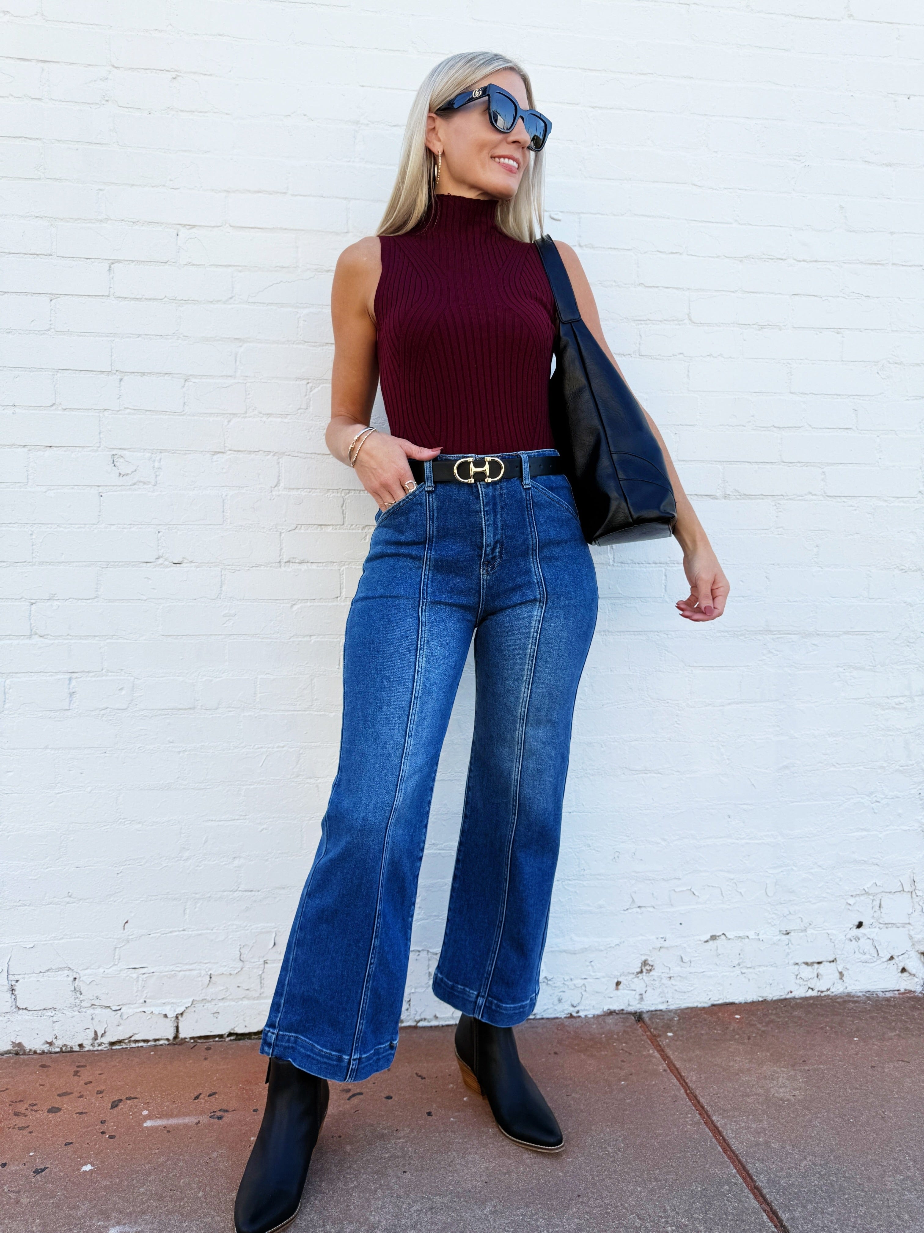 ACTIVE BASIC Tops - Tanks Mock Neck Ribbed Sweater Tank In Burgundy