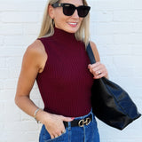 ACTIVE BASIC Tops - Tanks Mock Neck Ribbed Sweater Tank In Burgundy