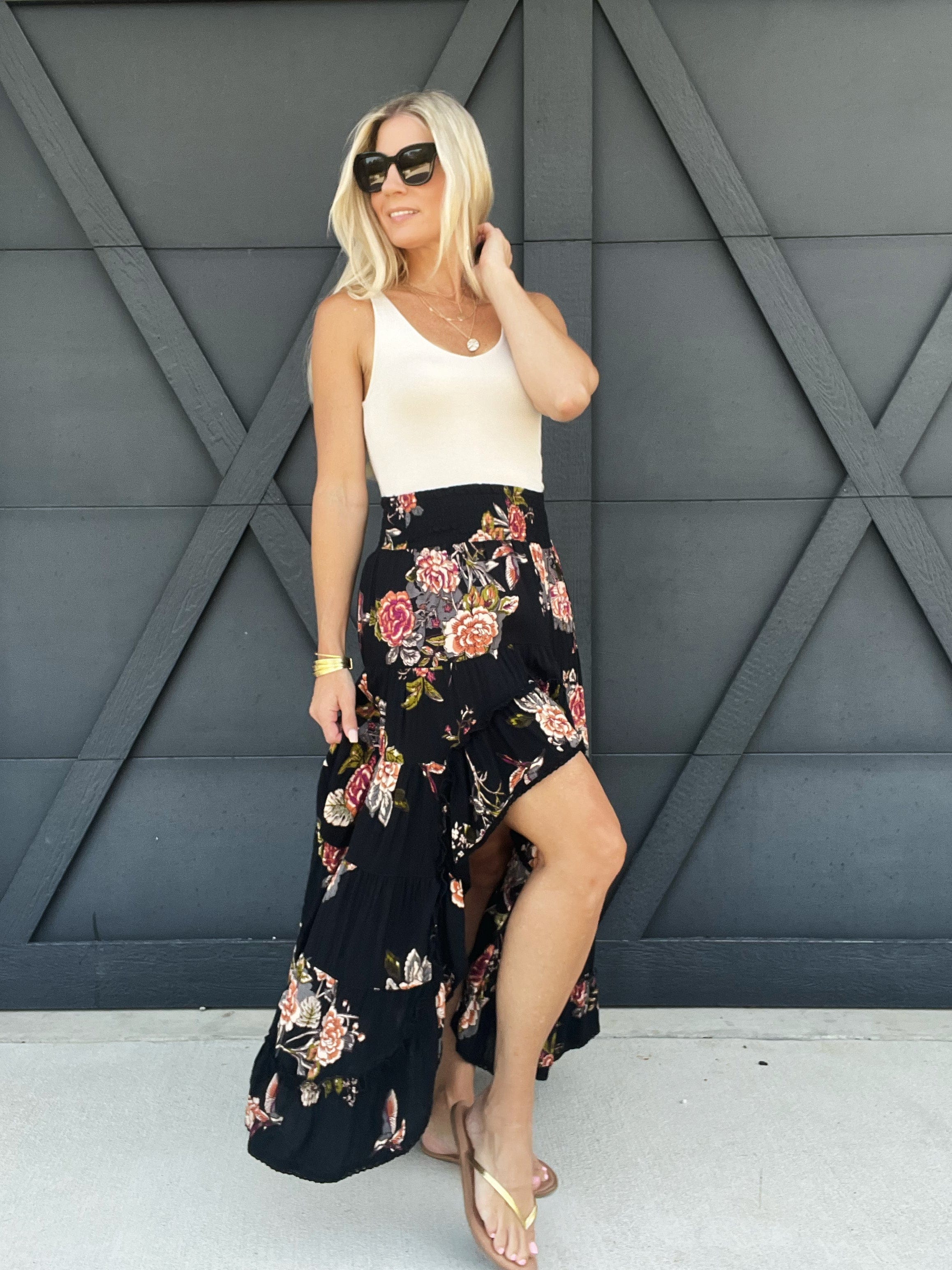Floral high low skirt shop