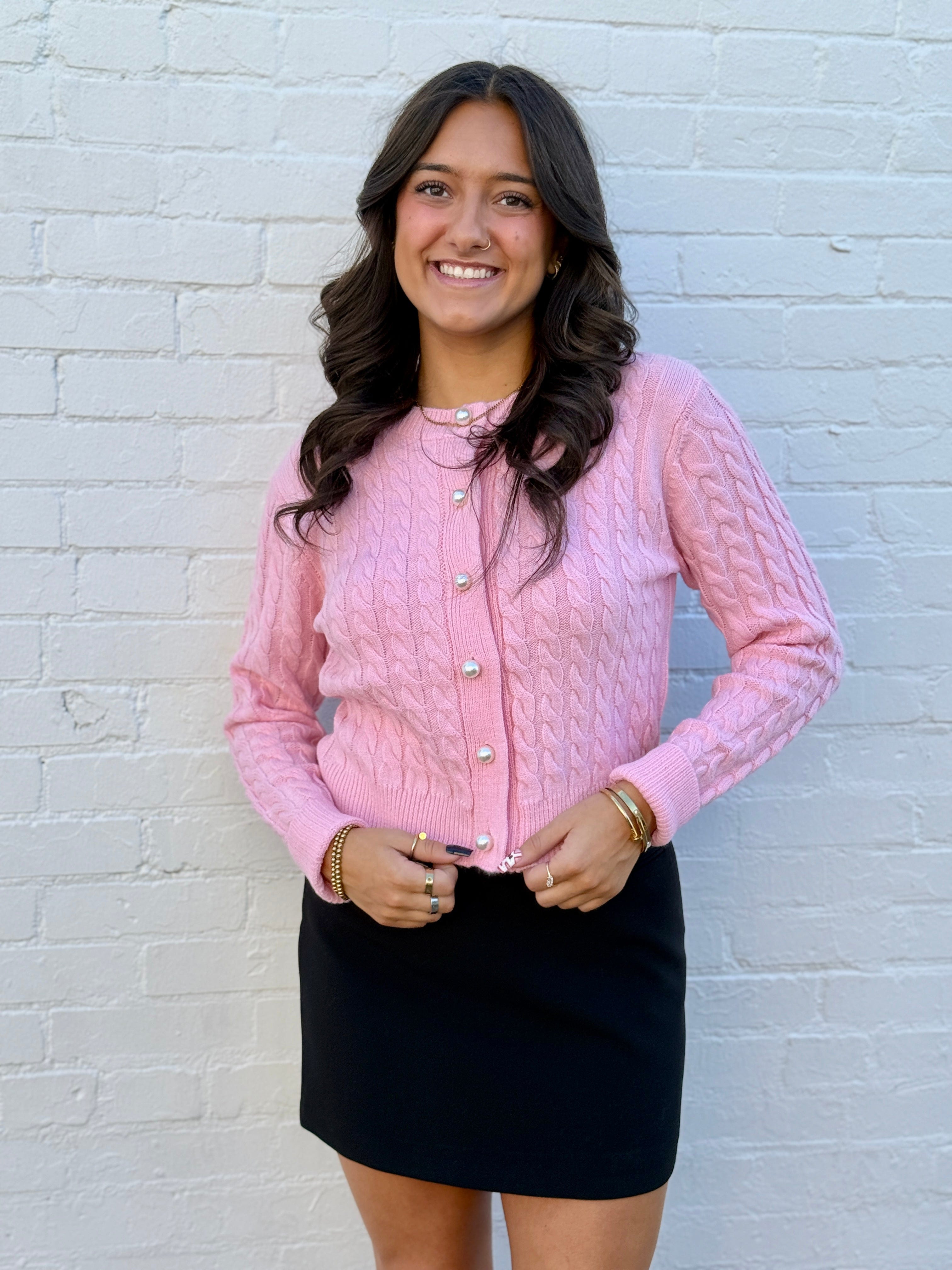 ASTR The Label Tops - Sweaters ASTR Pearl Button Cardigan In Pink