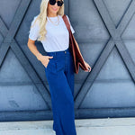 Pintuck Wide Leg Pants In Chambray - Infinity Raine