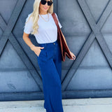 Pintuck Wide Leg Pants In Chambray - Infinity Raine