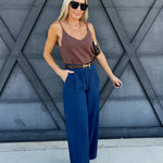Pintuck Wide Leg Pants In Chambray - Infinity Raine