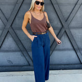 Pintuck Wide Leg Pants In Chambray - Infinity Raine