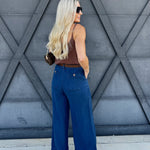 Pintuck Wide Leg Pants In Chambray - Infinity Raine
