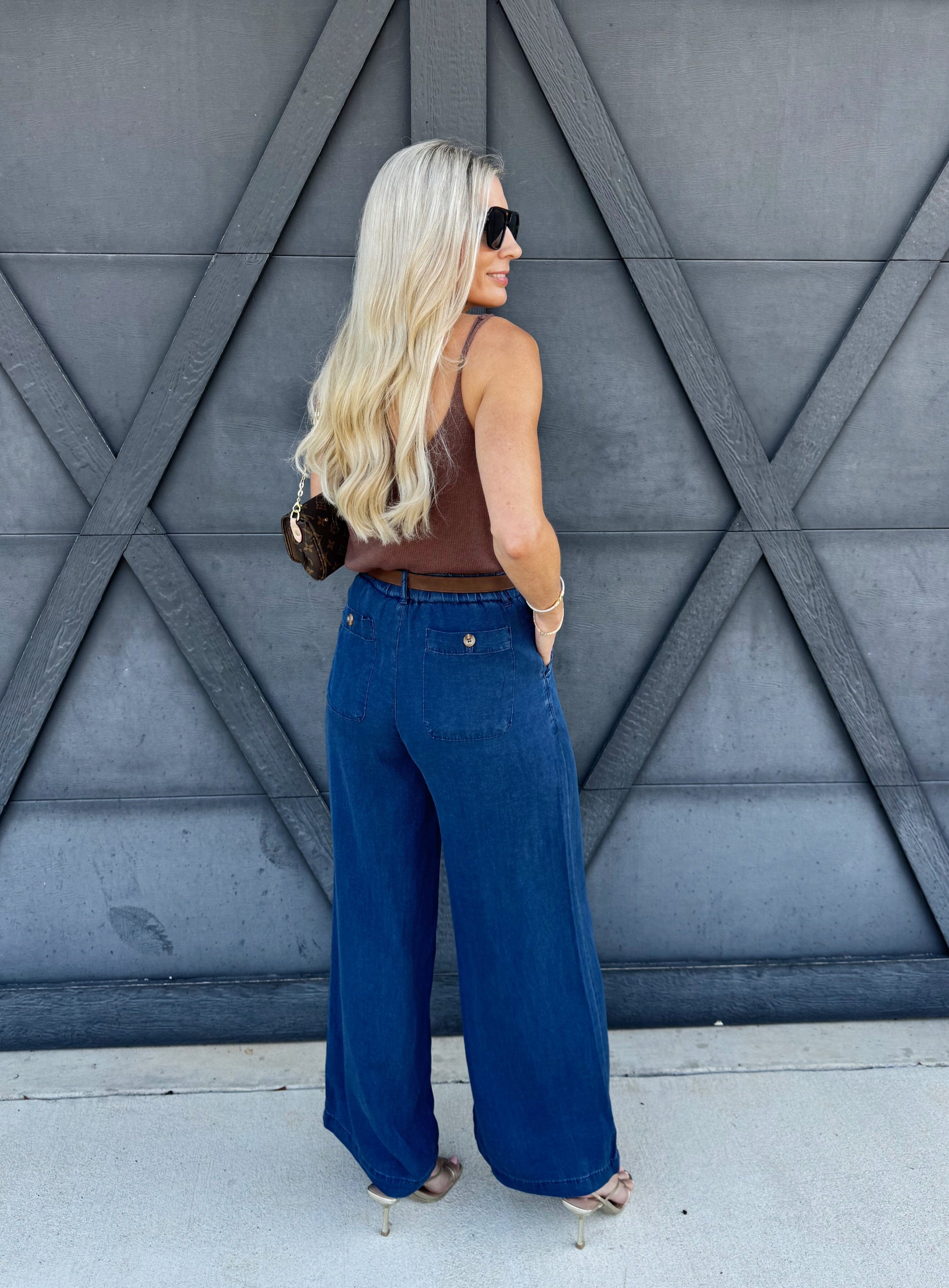 Pintuck Wide Leg Pants In Chambray - Infinity Raine