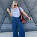 Pintuck Wide Leg Pants In Chambray - Infinity Raine