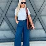 Pintuck Wide Leg Pants In Chambray - Infinity Raine
