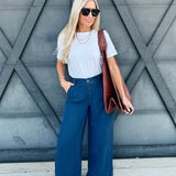 Pintuck Wide Leg Pants In Chambray - Infinity Raine