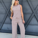 Stripe Wide Leg Knit Pants In Burgundy - Infinity Raine