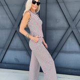 Stripe Wide Leg Knit Pants In Burgundy - Infinity Raine