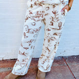 blu pepper Bottoms - Pants Western Print Sweatpants In Cream