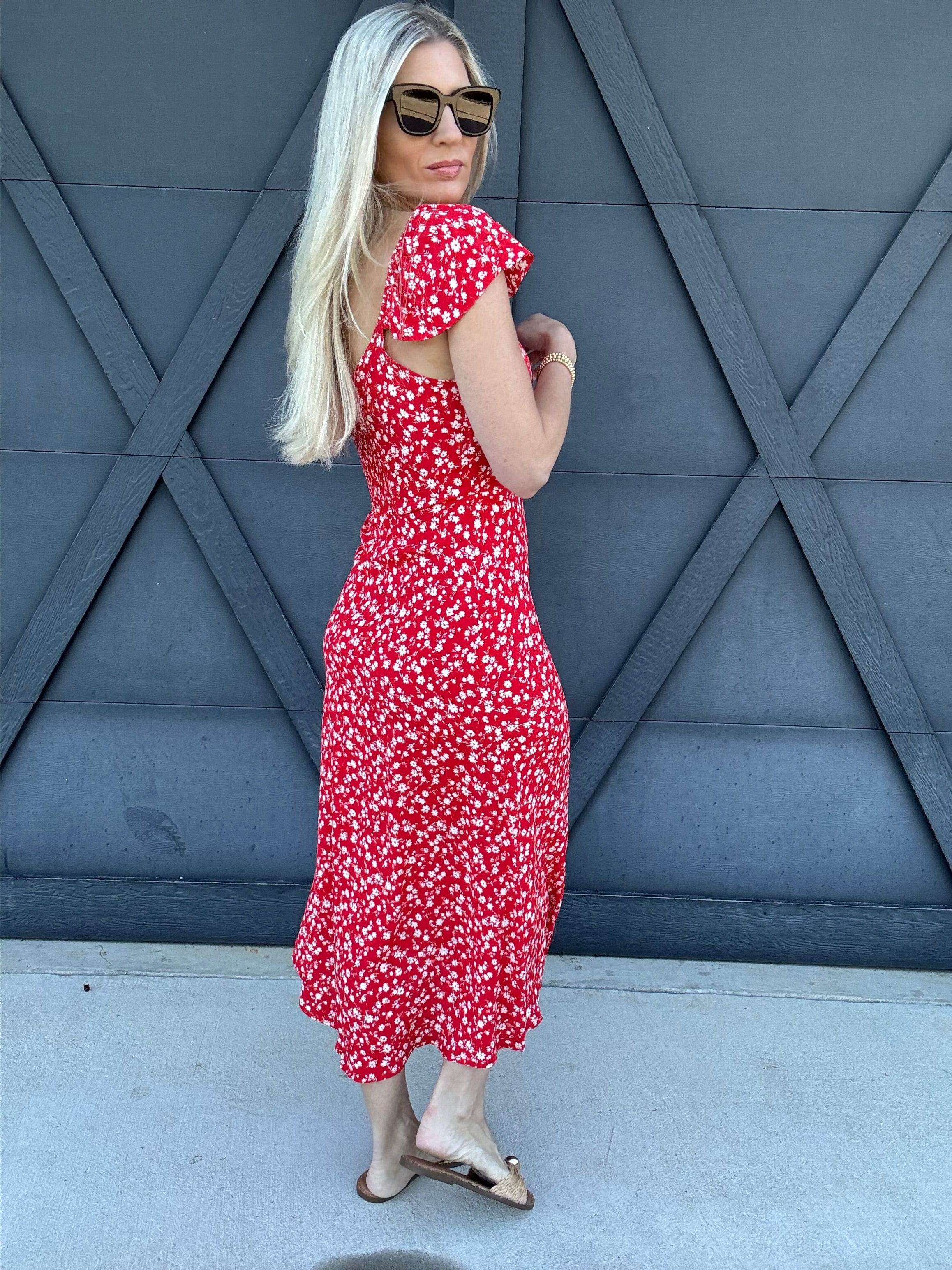 blu pepper Dresses Floral Front Slit Midi Dress In