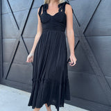 blu pepper Dresses Lurex Tie Strap Midi Dress In Black
