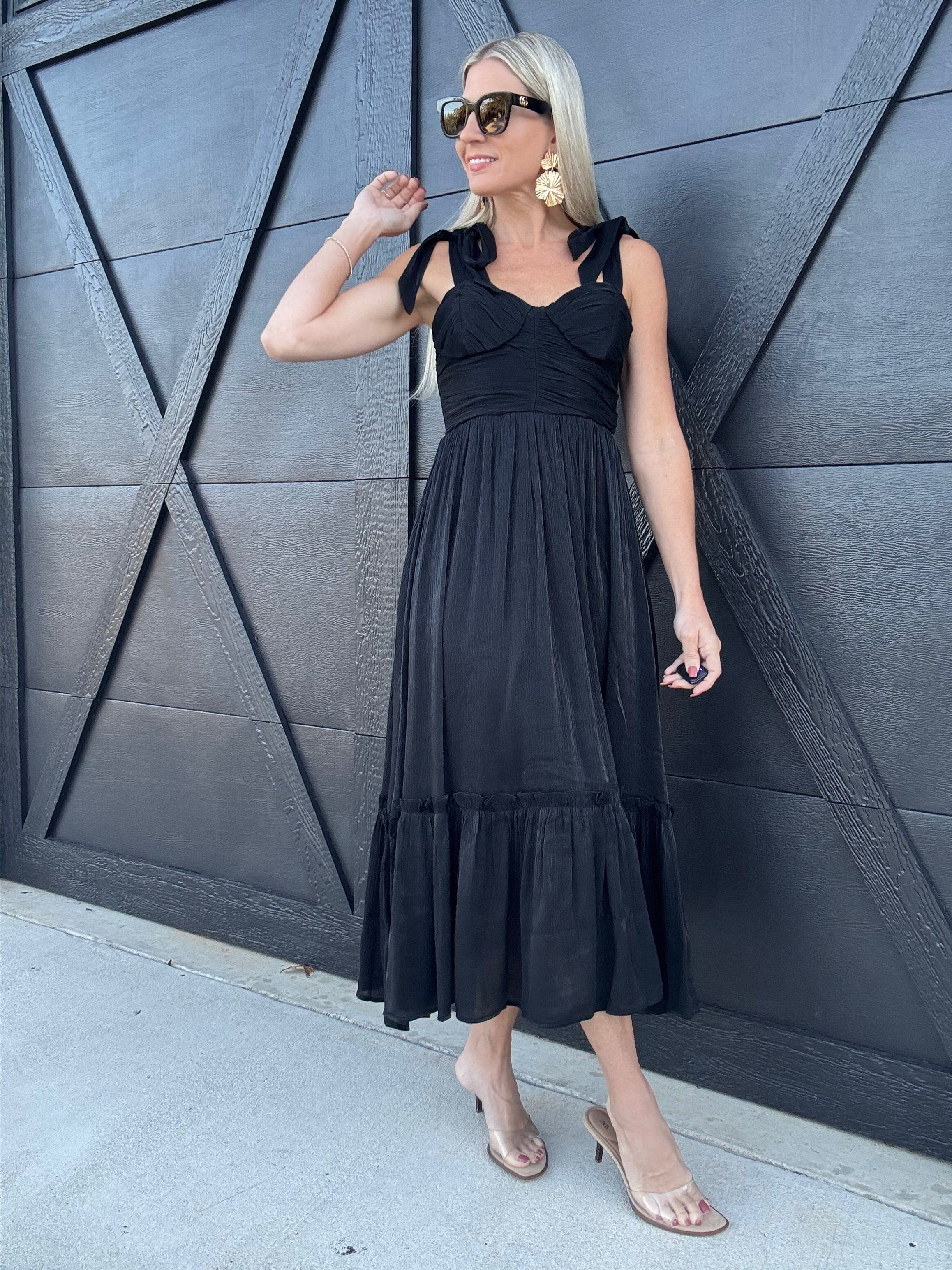 blu pepper Dresses Lurex Tie Strap Midi Dress In Black