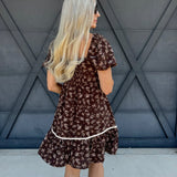Puff Sleeve Babydoll Dress In Brown - Infinity Raine