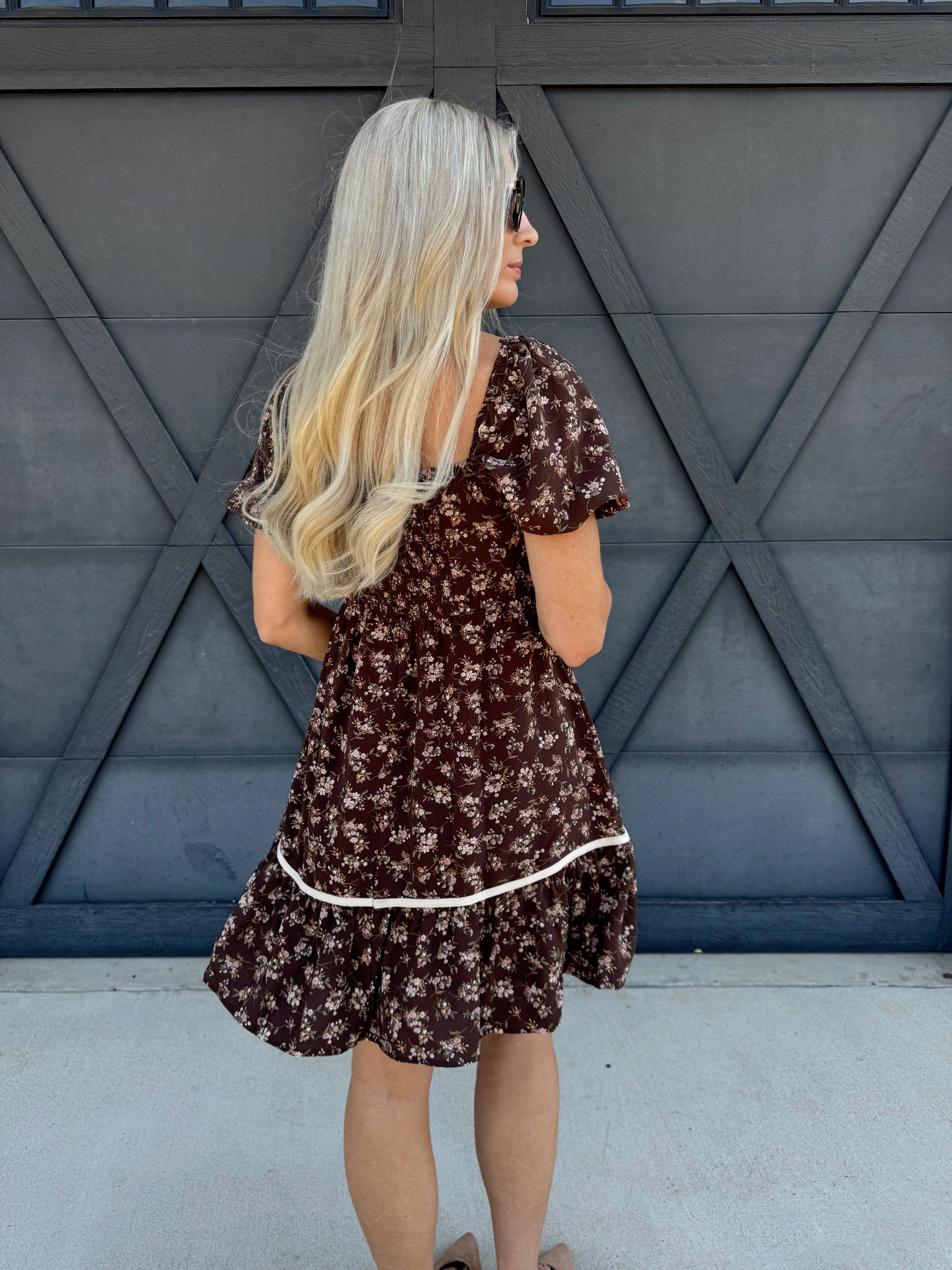 Puff Sleeve Babydoll Dress In Brown - Infinity Raine