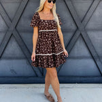 Puff Sleeve Babydoll Dress In Brown - Infinity Raine