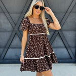 Puff Sleeve Babydoll Dress In Brown - Infinity Raine