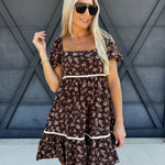 Puff Sleeve Babydoll Dress In Brown - Infinity Raine