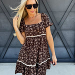 Puff Sleeve Babydoll Dress In Brown - Infinity Raine