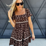 Puff Sleeve Babydoll Dress In Brown - Infinity Raine