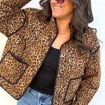 blu pepper Outerwear - Jackets & Coats Leopard Quilted Puff Jacket In Brown
