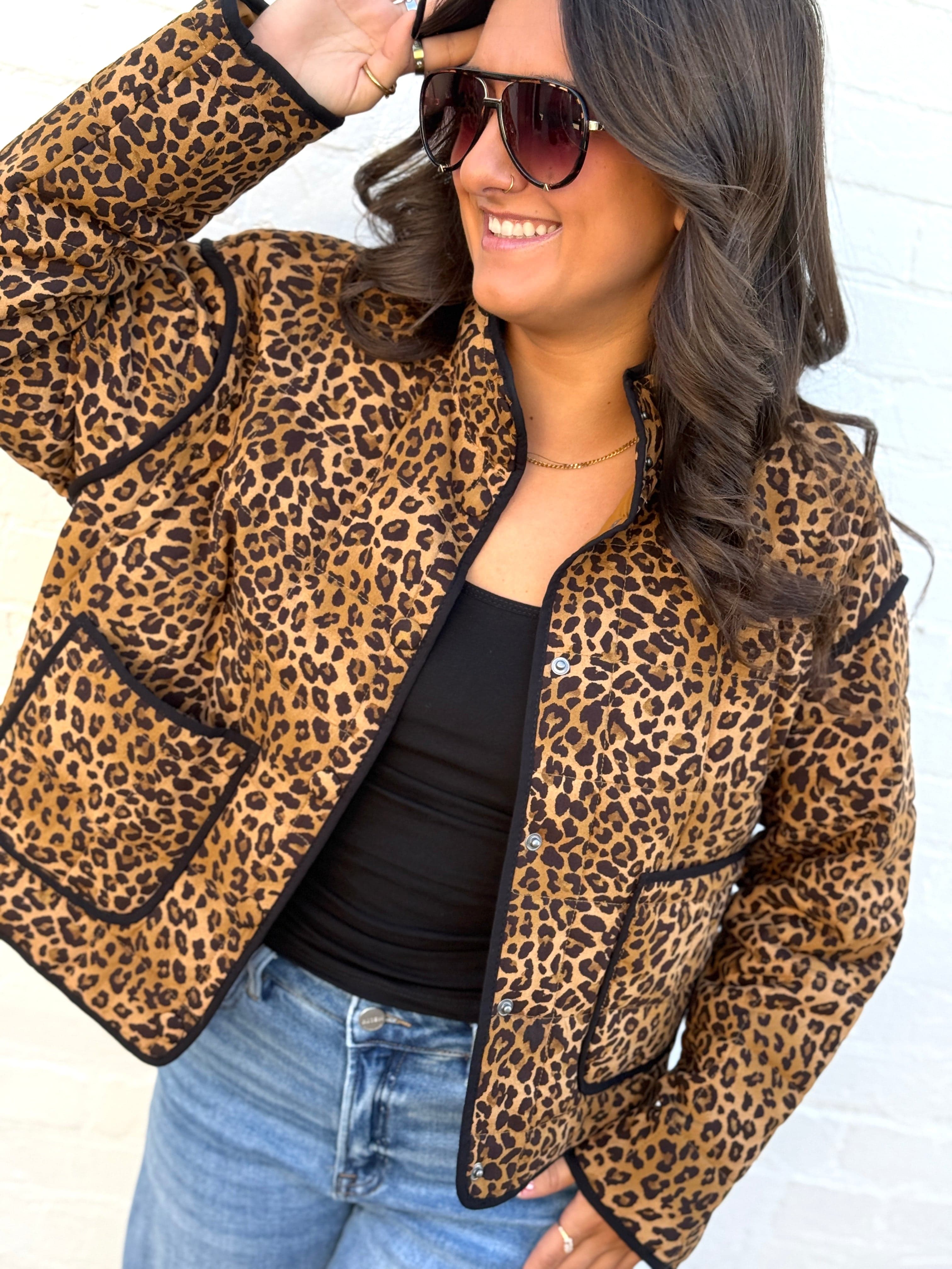 blu pepper Outerwear - Jackets & Coats Leopard Quilted Puff Jacket In Brown