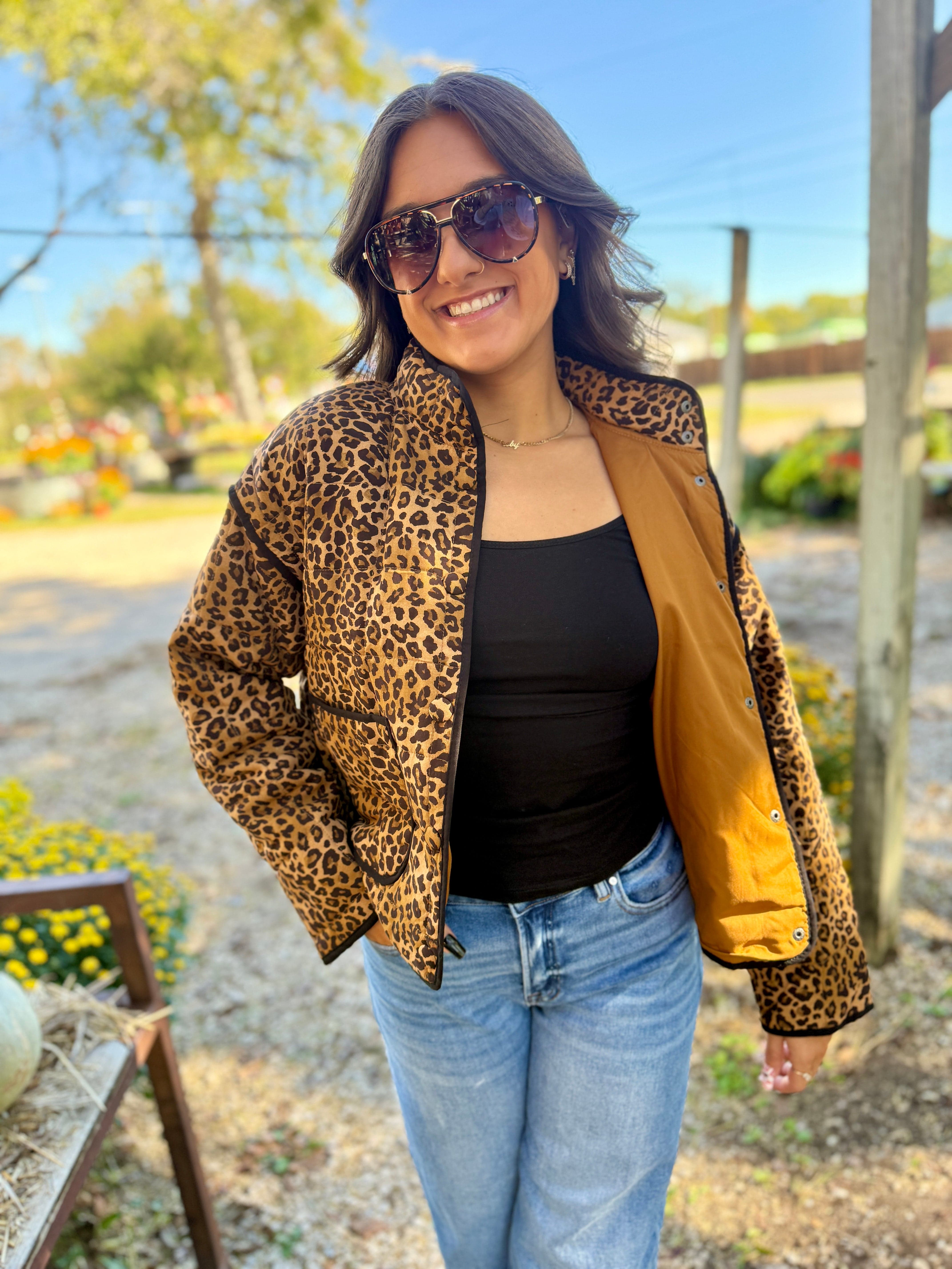 blu pepper Outerwear - Jackets & Coats Leopard Quilted Puff Jacket In Brown