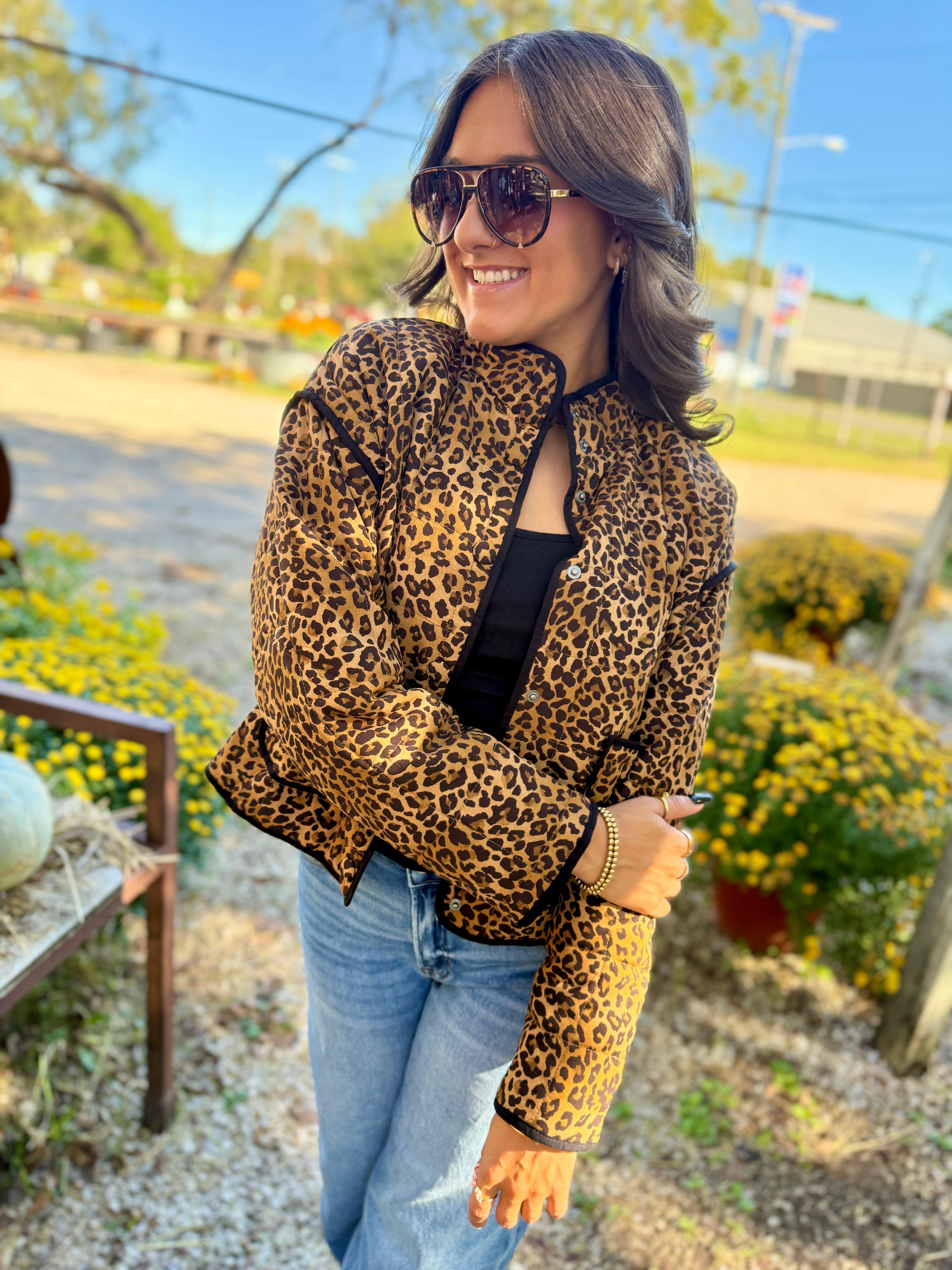 blu pepper Outerwear - Jackets & Coats Leopard Quilted Puff Jacket In Brown