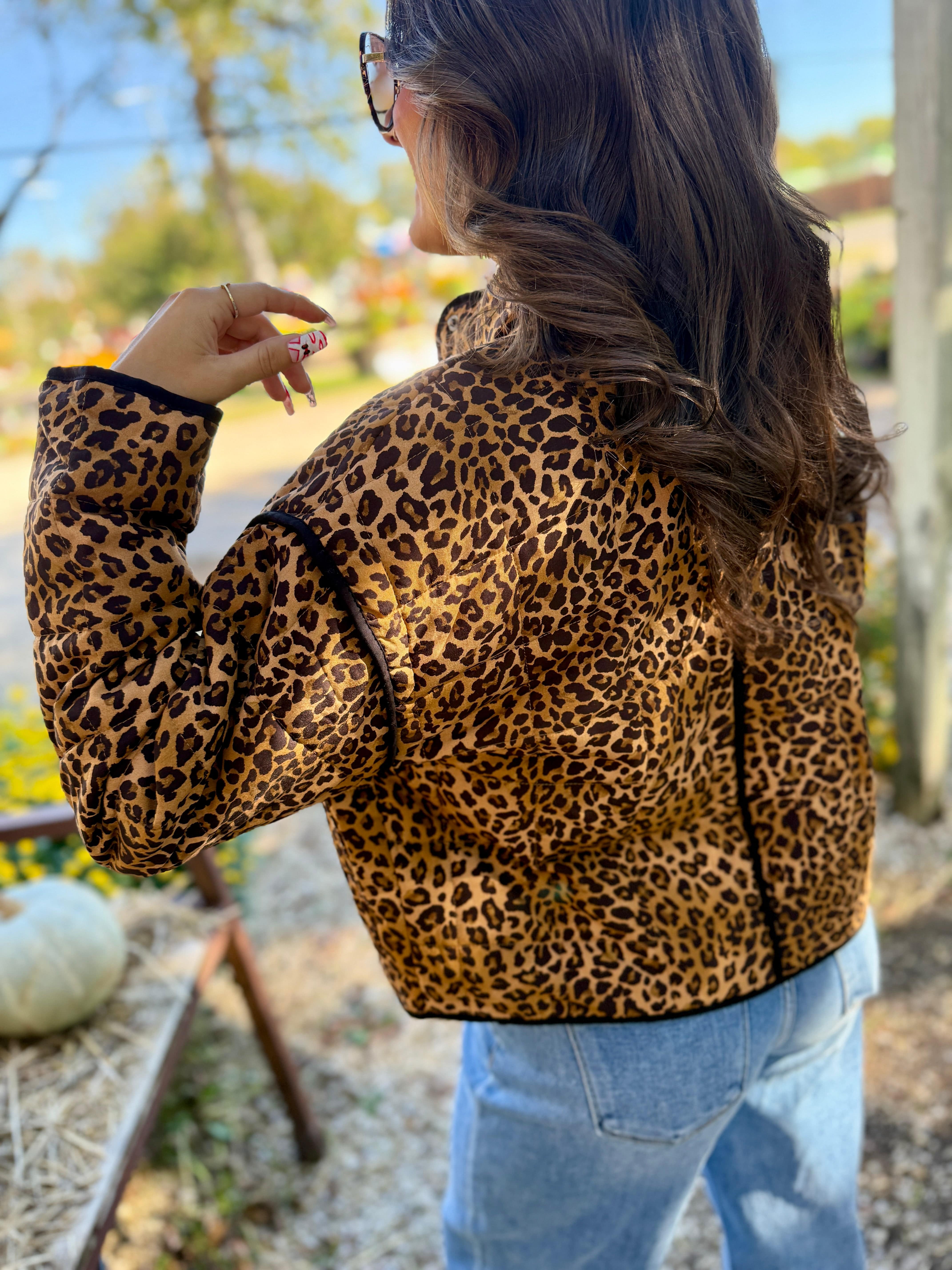 blu pepper Outerwear - Jackets & Coats Leopard Quilted Puff Jacket In Brown