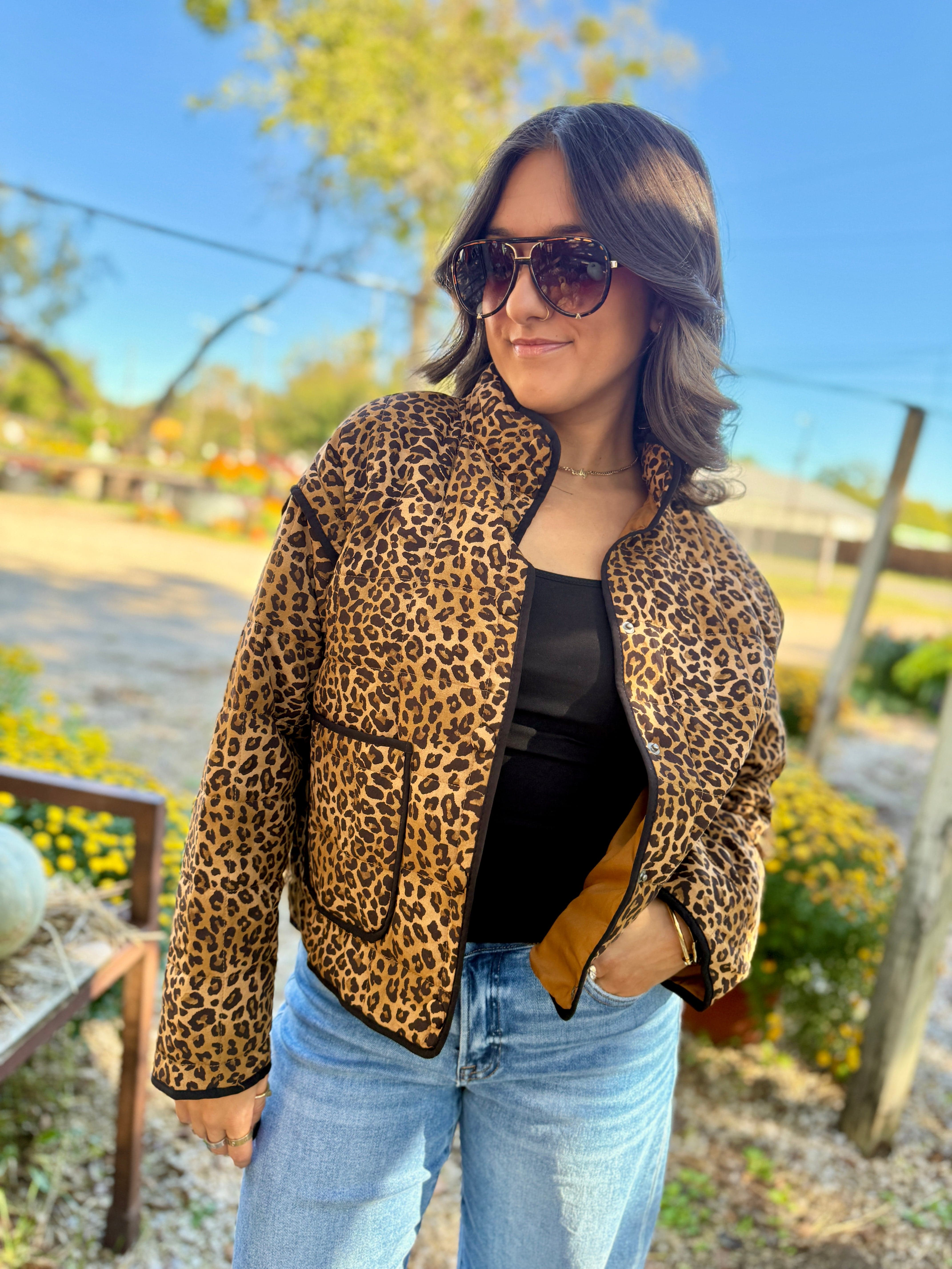 blu pepper Outerwear - Jackets & Coats Leopard Quilted Puff Jacket In Brown