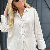 Collared Tab Sleeve Button Down Shirt In Beige - Infinity Raine