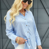 Collared Tab Sleeve Button Down Shirt In Blue - Infinity Raine