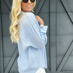 Collared Tab Sleeve Button Down Shirt In Blue - Infinity Raine