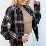 blu pepper Tops - Blouses Plaid Button Down Boxy Top In Black Multi