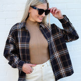 blu pepper Tops - Blouses Plaid Button Down Boxy Top In Black Multi