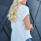 Solid Fold Sleeve Button Down In White - Infinity Raine