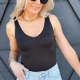 Seamless V-Neck Bodysuit In Black - Infinity Raine