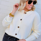 blu pepper Tops - Sweaters Button Down Cardigan In Cream