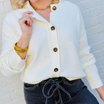 blu pepper Tops - Sweaters Button Down Cardigan In Cream
