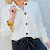 blu pepper Tops - Sweaters Button Down Cardigan In Cream